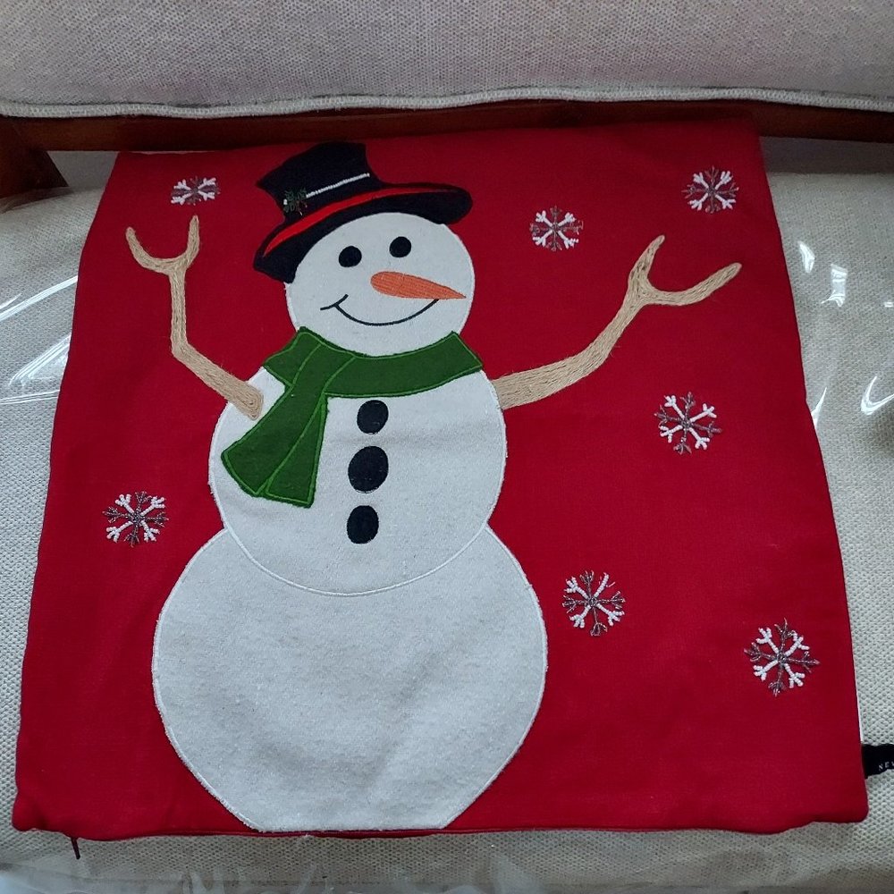 NEWPORT Christmas Snowman Cushion Pillow Cover Burgundy Beaded 20" Cute